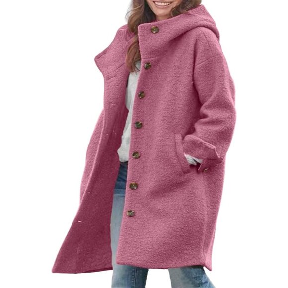 Women's Rose Red Fall Winter Casual Oversized Leather Blazer Jackets Trench Coat - Picture 1 of 3